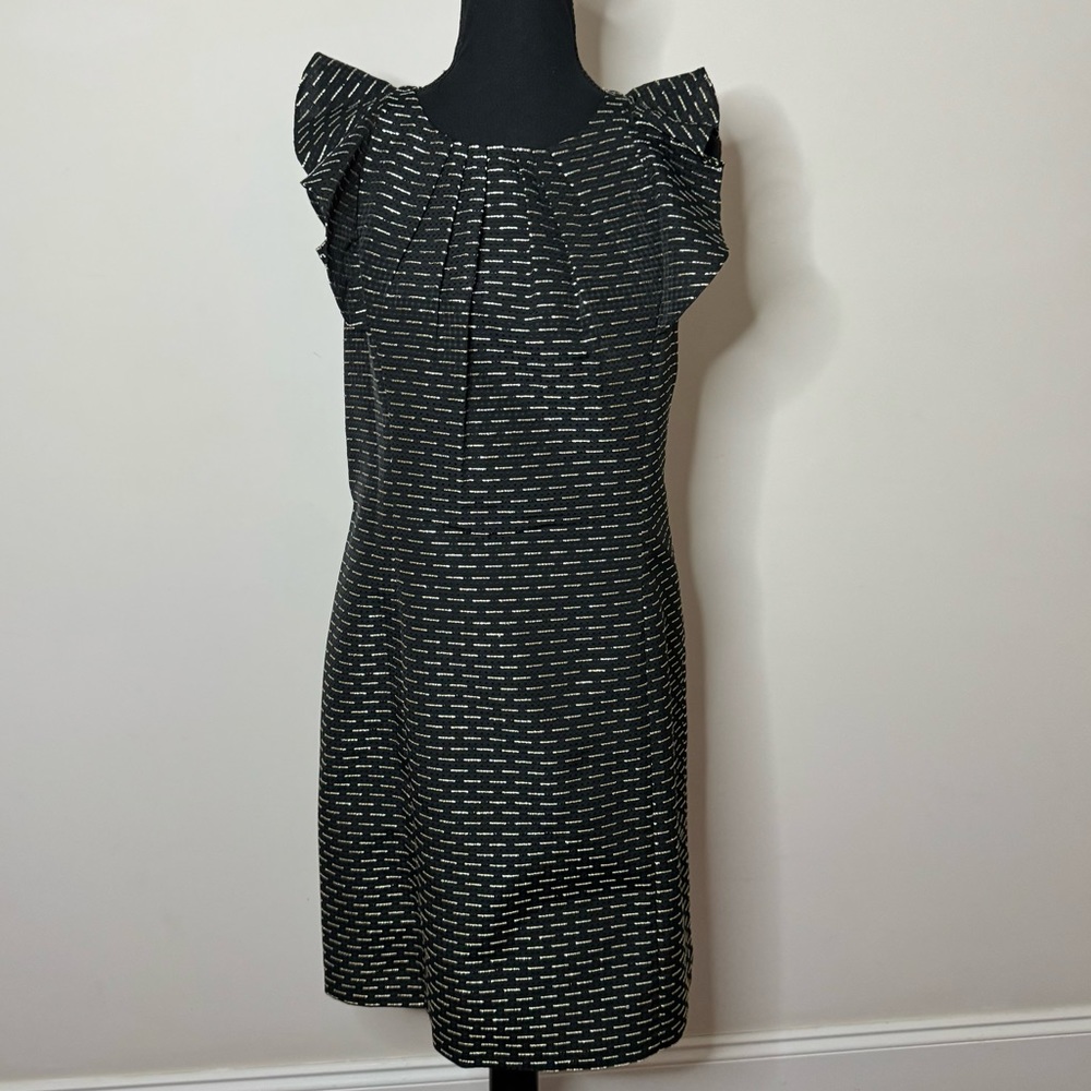 NWT Shoshanna Black and Gold Knit Flutter Sleeve Dress